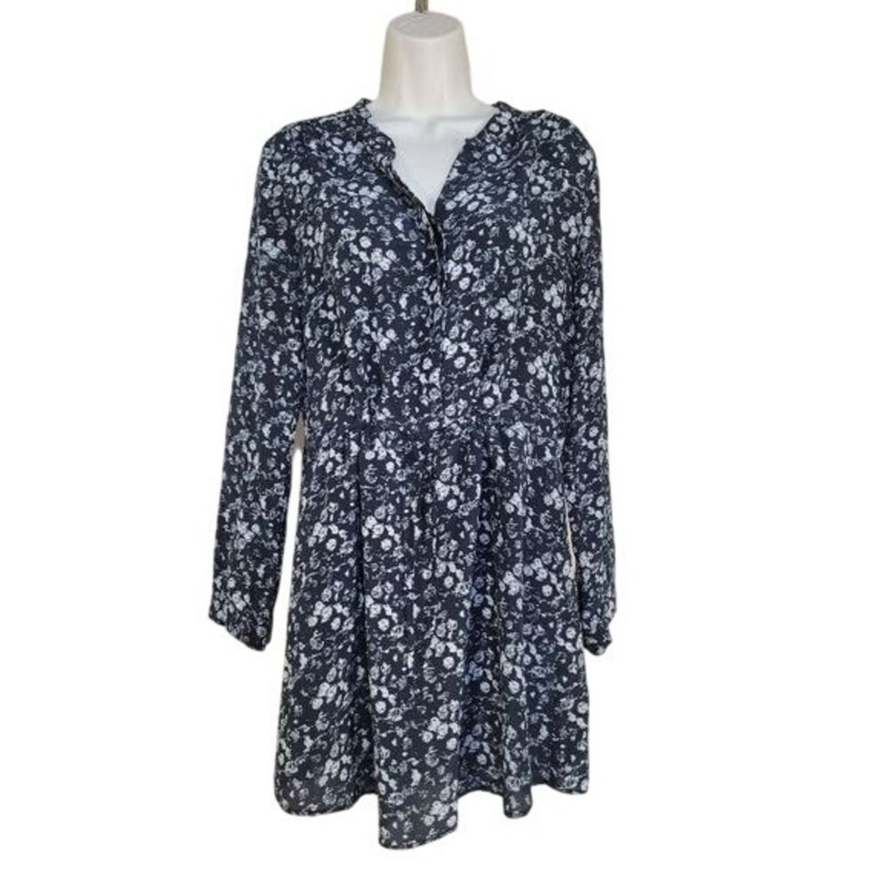 100% Silk Piperlime Dress W/ M Blue White Floral Excellent WD060